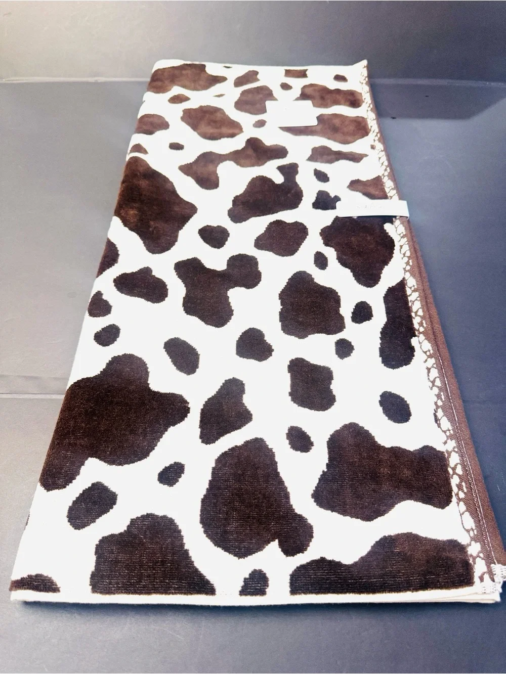 4pc TRULY LOU Bath Towel Set - Cotton Velour - Cow Print - Hot Fudge-Br/OffWhite